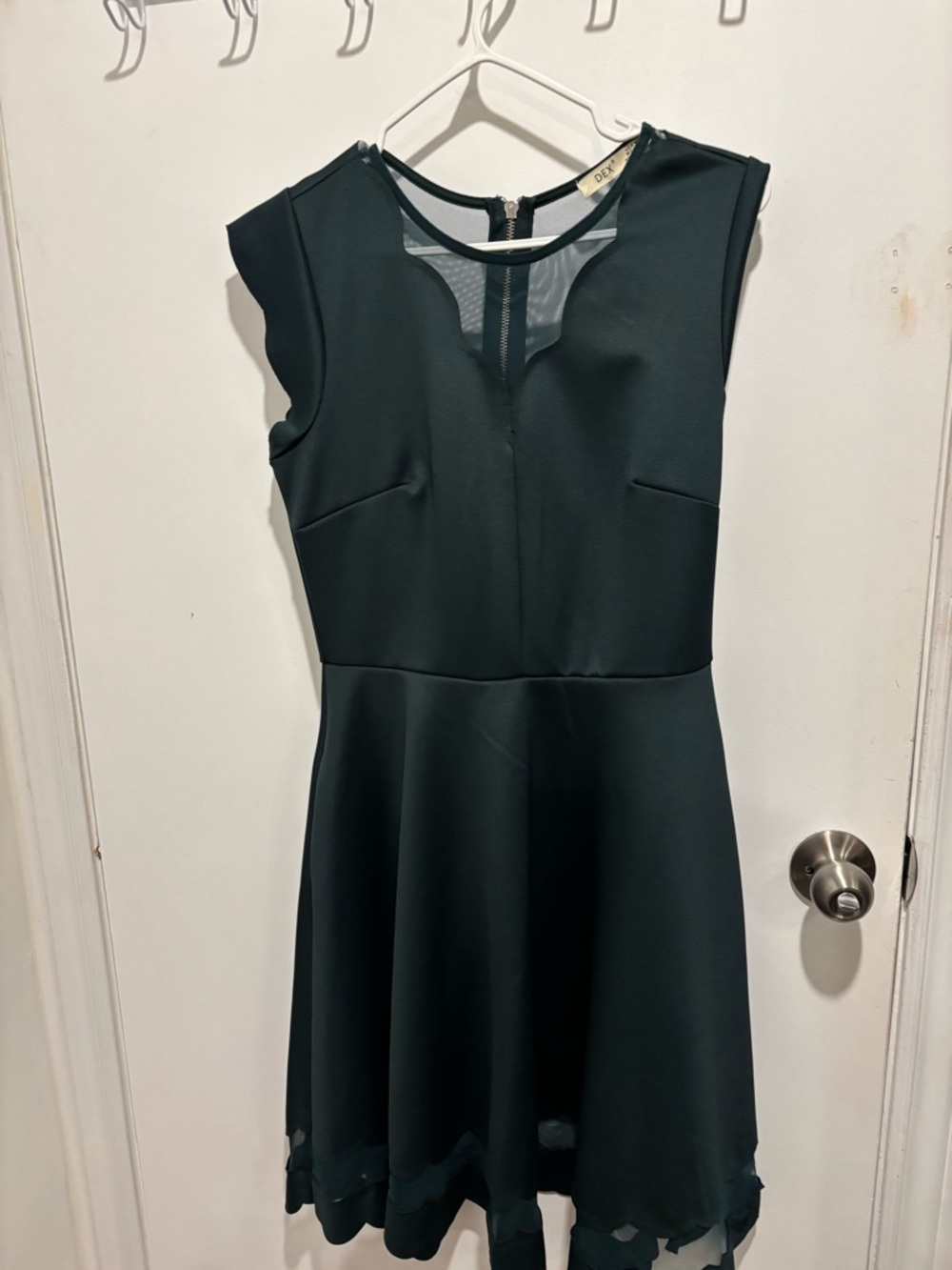 DEX Dark Teal Mesh-Detail Fit & Flare Dress